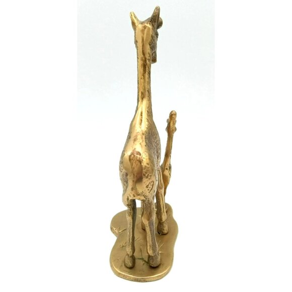 Vintage Brass Giraffe Figurine Mom and Baby 7" Mid Century Animal Sculpture - Picture 6 of 16